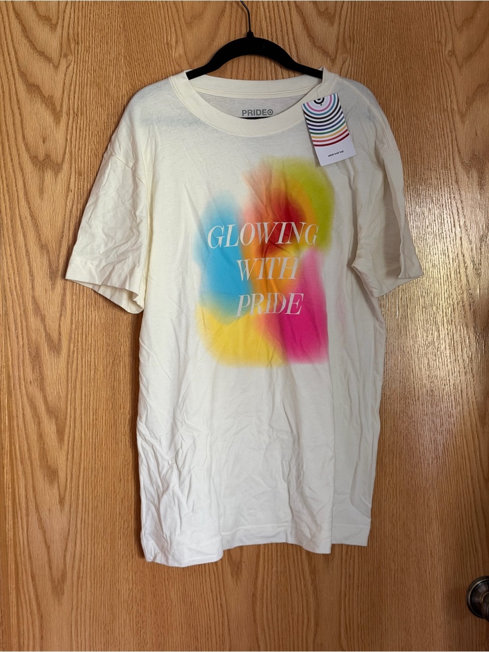 Unisex PRIDE® 'Glowing With Pride' Graphic Tee with Rainbow Splotches NWT SZ M